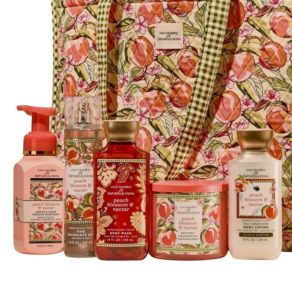 Vera Bradley x Bath & Body Works Peach Blossom & Nectar Tote & 6 Piece Gift Set - Picture 2 of 6